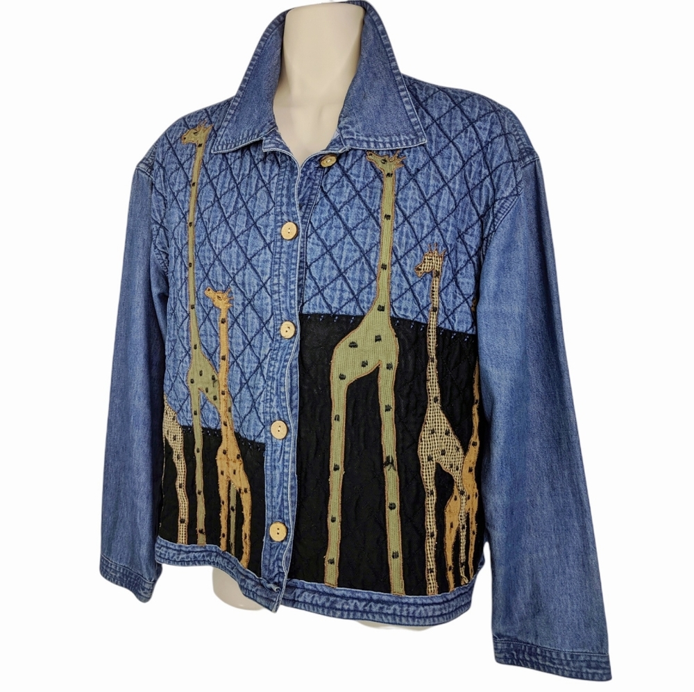 VINTAGE New Directions Giraffe Quilted Jean Jacket Sz S